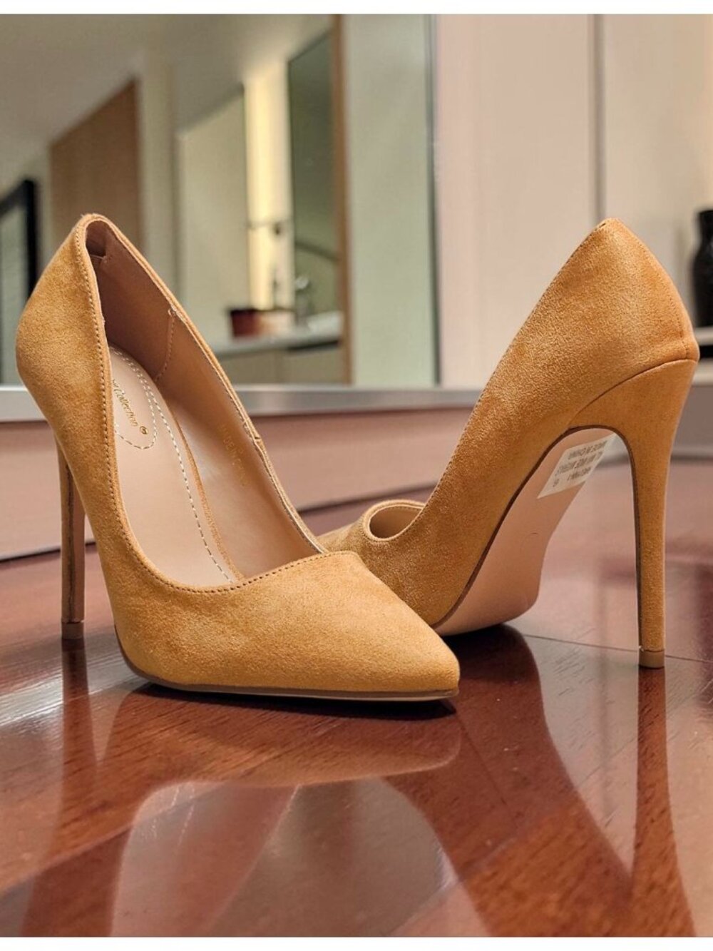 Tan Faux Suede Pointed Toe Stiletto High Heels For Women Elegant Design